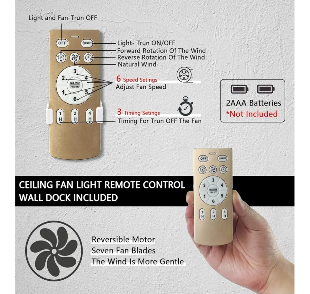 Gold Caged Ceiling Fans with Lights and Remote Control 6-Speed Reversible Noiseless Motor 18" Fandelier Ceiling Fans with Lights Bladeless Ceiling Fan Light for Bedroom and Kitchen