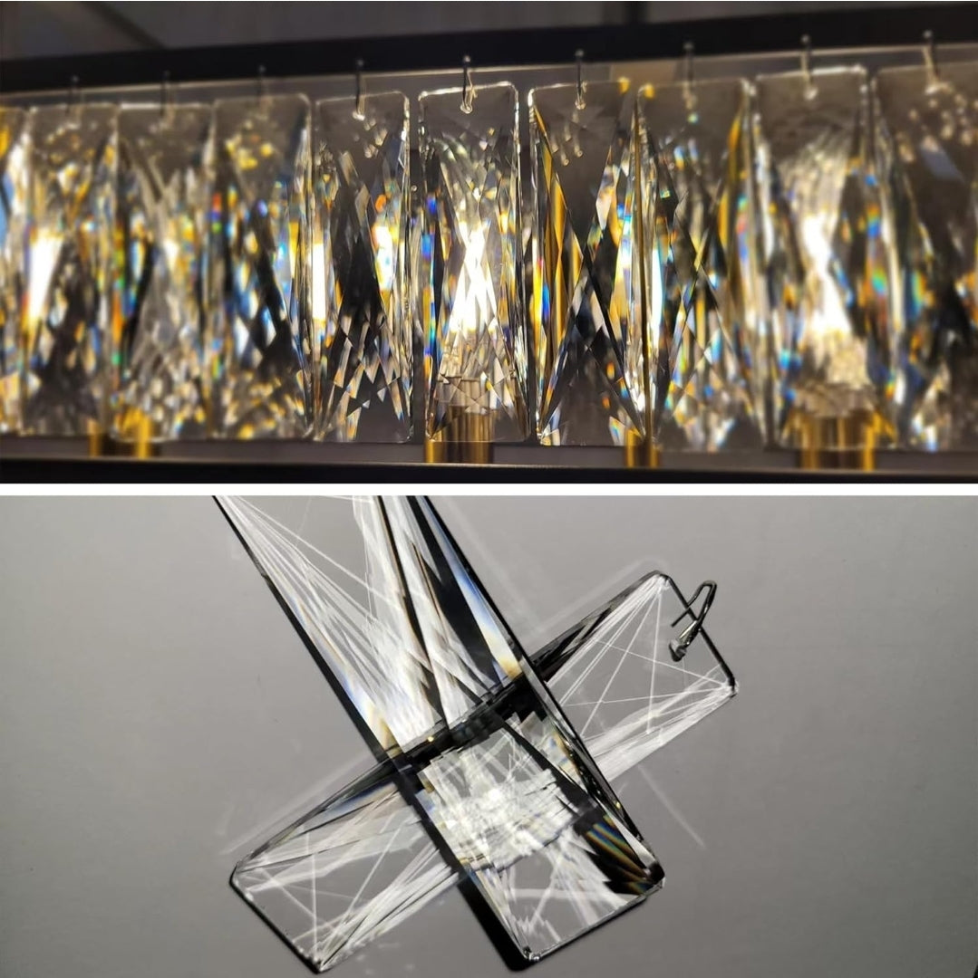 Black Crystal Chandelier for Dining Room 6-Light Rectangle Modern Farmhouse Lighting Linear Contemporary Kitchen Island Pendant Light with Adjustable Chain L35 (UL Certified)