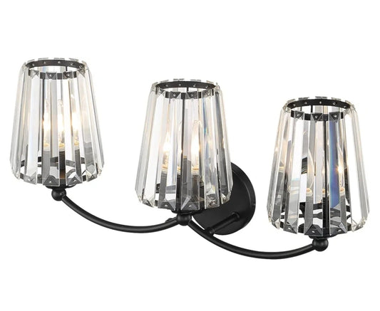 Aipsun Crystal Vanity Light Fixtures Modern Crystal Bathroom Light Fixtures Black Vanity Lights for Bathroom E26 Base (Exclude Bulb)