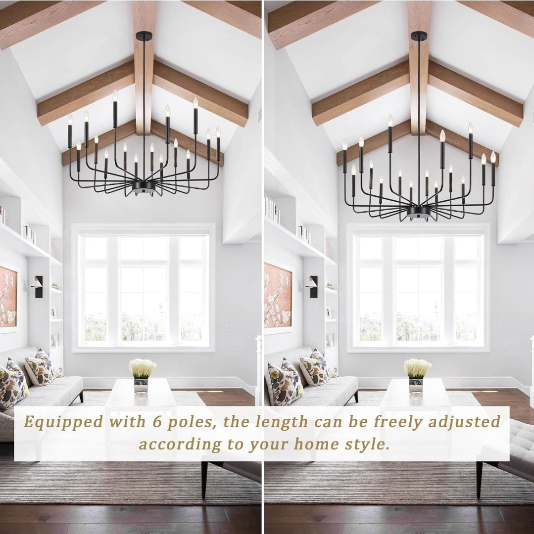 Large Black Chandeliers for Dining Room Light Fixture 16 Lights Modern Farmhouse Chandelier Rustic Hanging Pendant Light Fixtures Candle Chandelier for Living Room Kitchen Island Entryway Foyer