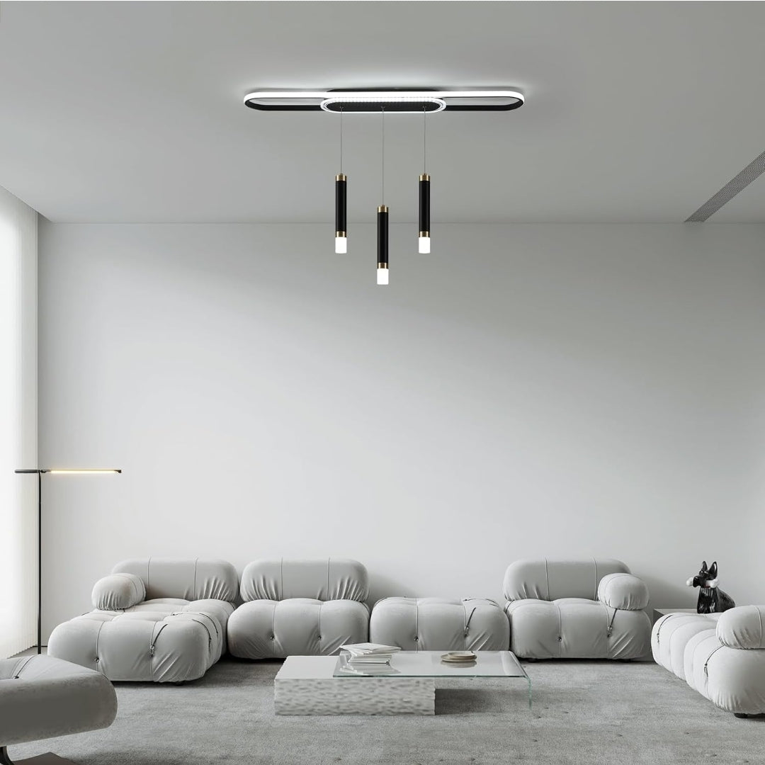 Jaycomey Modern LED Chandelier, Dimmable Acrylic 3-Light Modern Ceiling Pendant Lighting with Remote, Indoor Dining Light Fixture for Kitchen Island Living Room Restaurant Office (62W, Black)