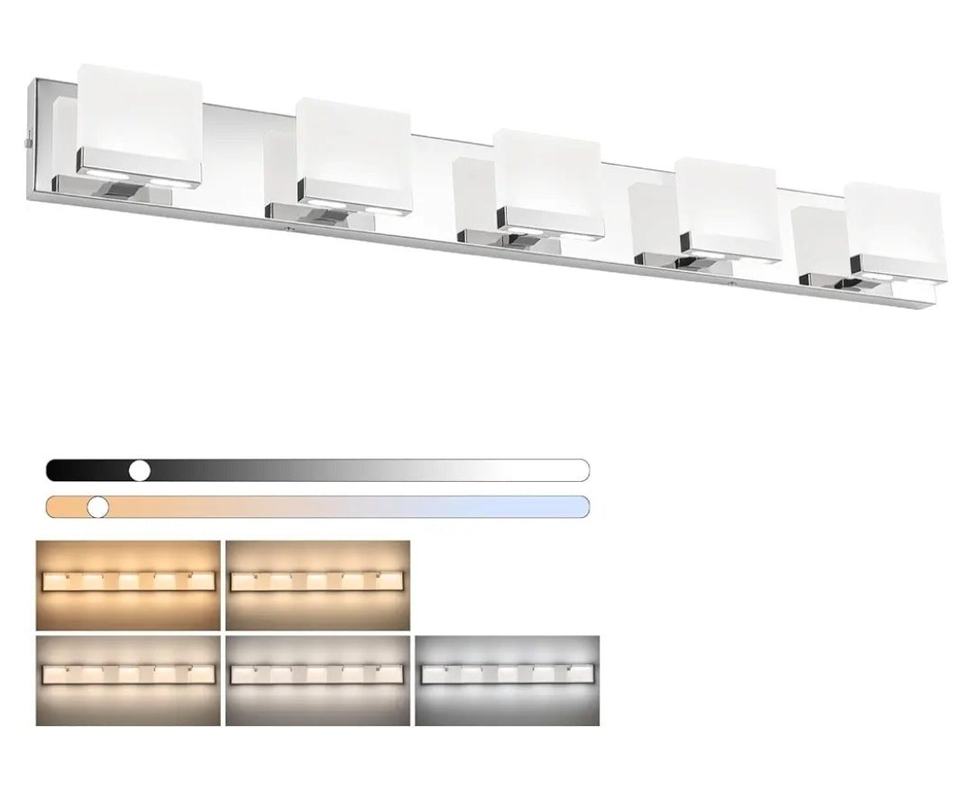 SineRise LED Modern Bathroom Vanity Light Fixtures (5-Light, 40-Inch, 5CCT), Chrome Modern Acrylic Bathroom Wall Lighting Fixtures Over Mirror (3000K/3500K/4000K/5000K/6000K)