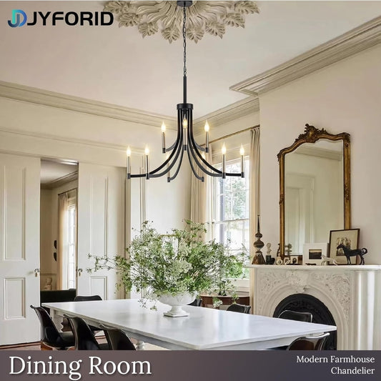 9-Light Modern Chandelier Black and Gold Chandeliers Farmhouse Pendant Light Fixture Candle Chandelier for Dining Room Living Room Entryway Foyer Kitchen
