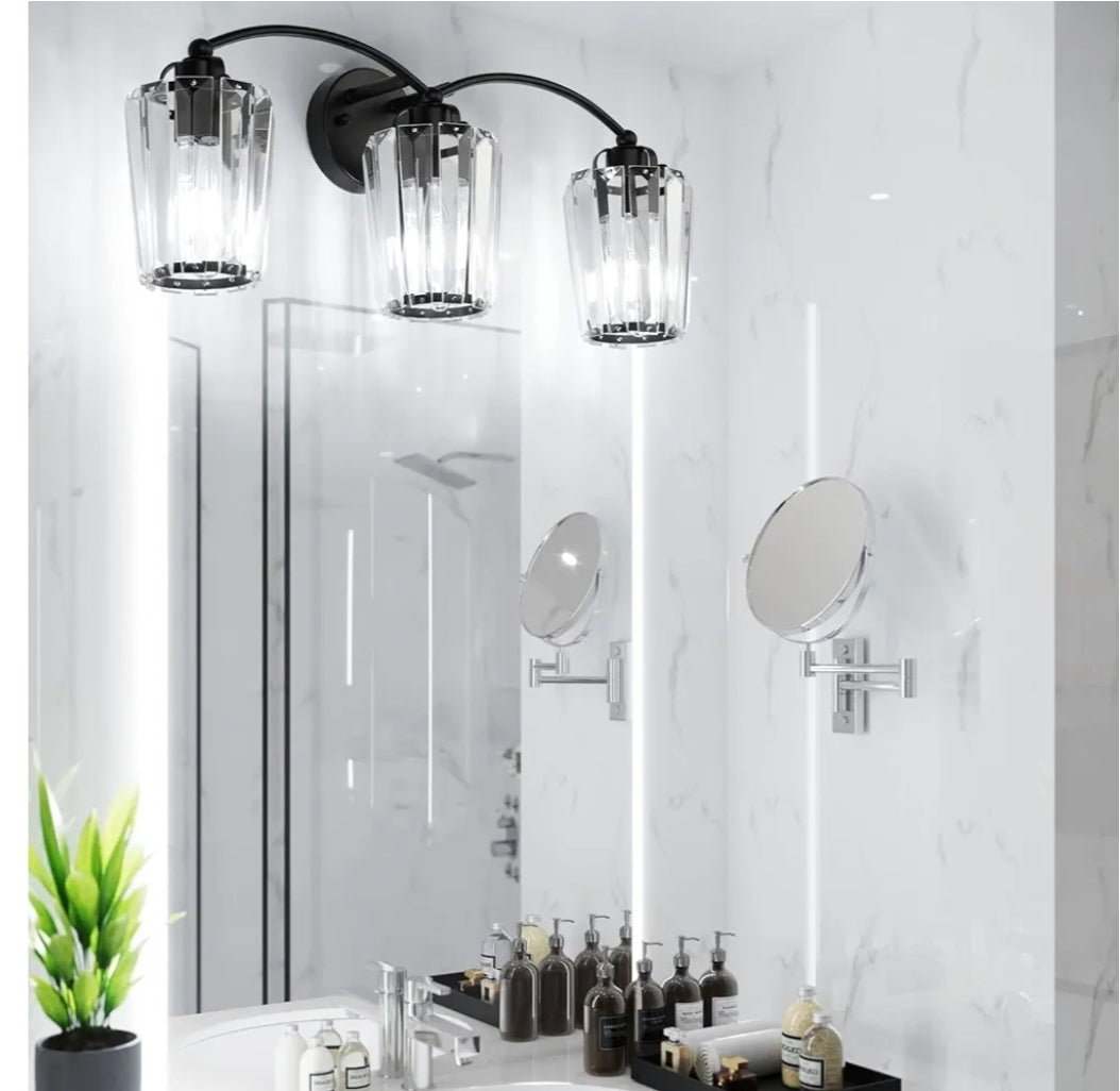 Aipsun Crystal Vanity Light Fixtures Modern Crystal Bathroom Light Fixtures Black Vanity Lights for Bathroom E26 Base (Exclude Bulb)