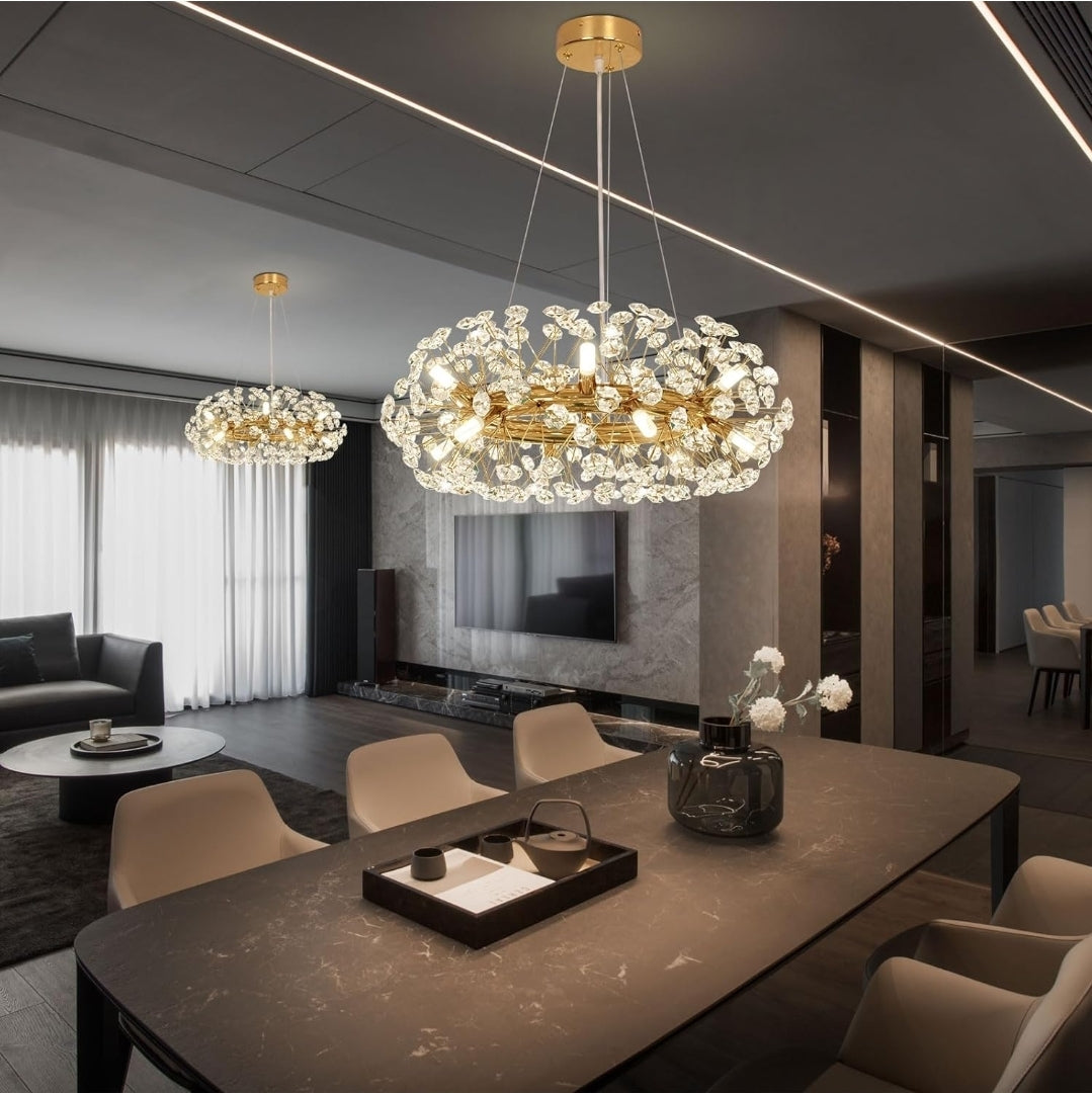 Modern Crystal Dandelion Chandelier - 12-Light Gold for Dining Room - Large Luxury K9 Crystal (Included G9 Bulbs)