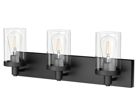Aipsun Black Vanity Light for Bathroom 3 Light Farmhouse Bathroom Lights Fixtures Over Mirror with Clear Glass Shade(Exclude Bulb)