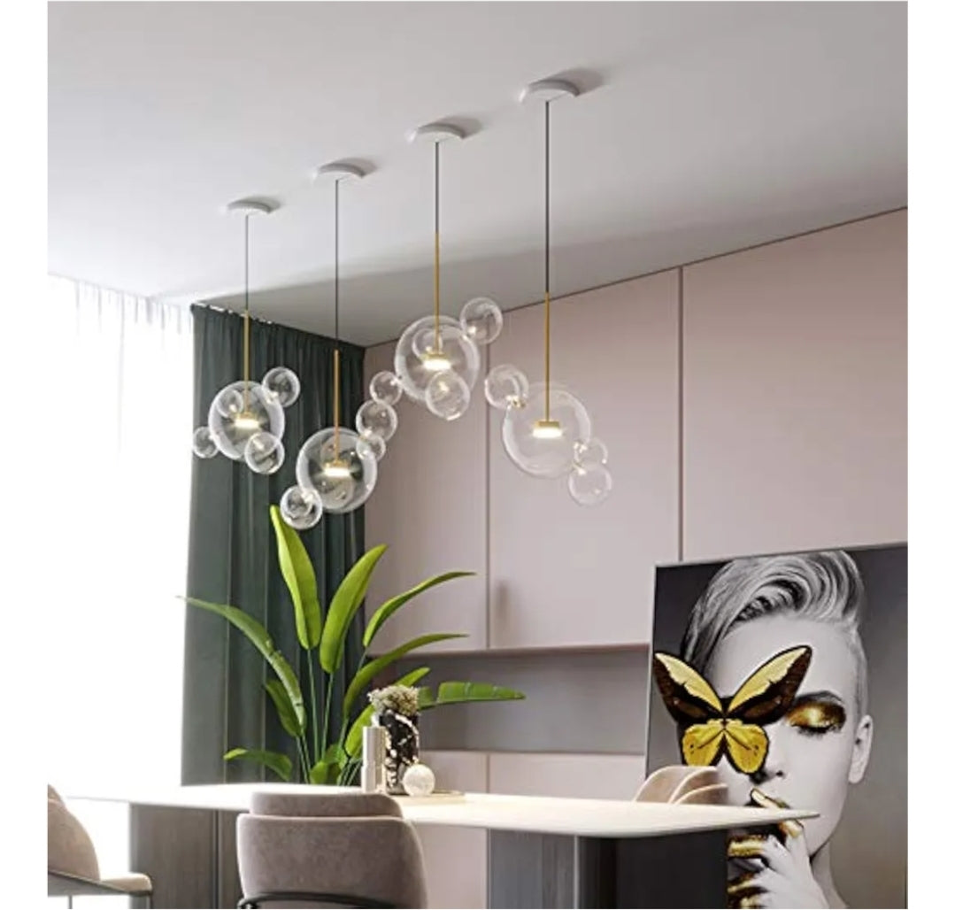 EDISLIVE 21.65“ Modern LED Globe Glass Pendant Chandeliers,Dimmable LED 4 Bubble Clear Glass Globe 3000K-6000K Adjustable Hanging Pendant Light for Kitchen Island Dining Room
