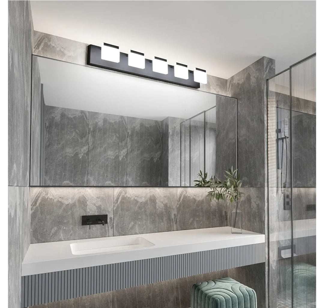 Ralbay LED Modern Bathroom Vanity Light - 5 Light Acrylic Matte Black Vanity Lighting Fixture