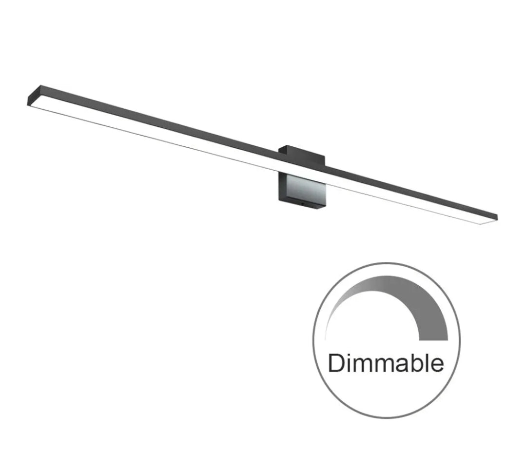 Ralbay 48inch Dimmable Modern LED Black Vanity Light 46W Frosted Aluminum for Bathroom Vanity Lighting Fixtures Cool White 6000K