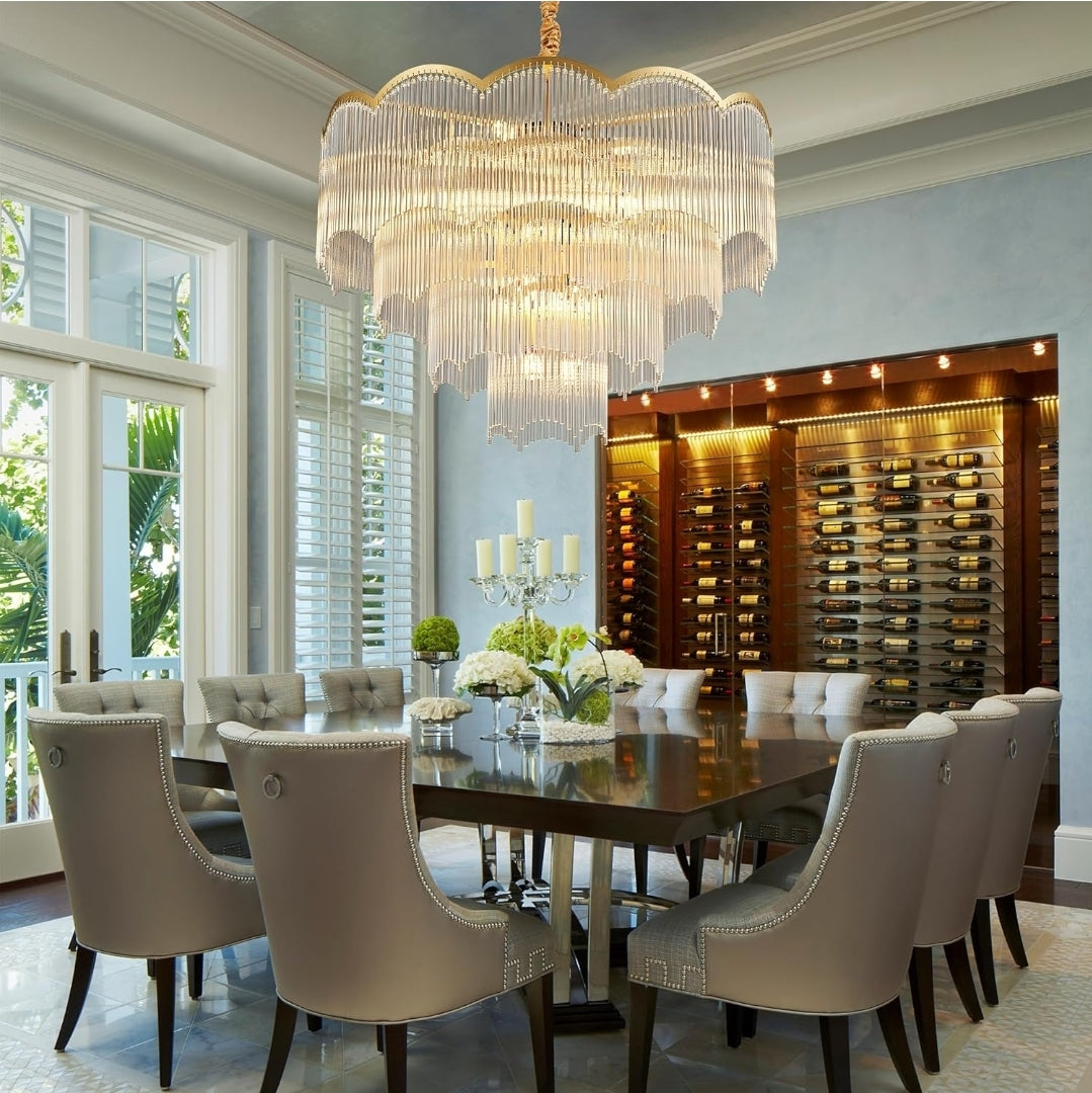31.5" Gold Clear Glass Crystal Chandelier 18-Light Modern Crystal Pendant Ceiling Light Fixture 4-Tier Luxury Glass Chandeliers,for Dining Room Kitchen Island Living Room Bedroom