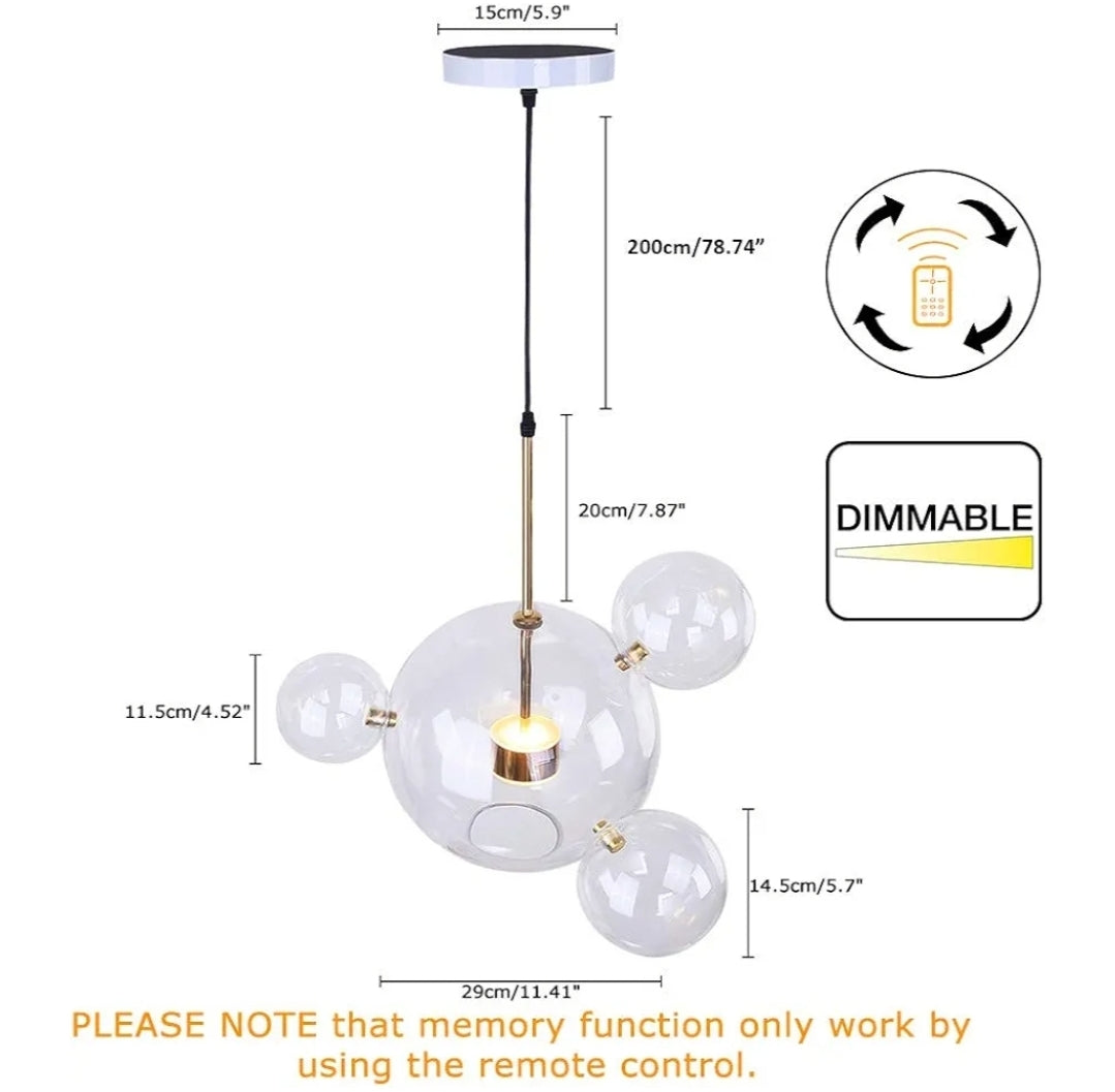 EDISLIVE 21.65“ Modern LED Globe Glass Pendant Chandeliers,Dimmable LED 4 Bubble Clear Glass Globe 3000K-6000K Adjustable Hanging Pendant Light for Kitchen Island Dining Room