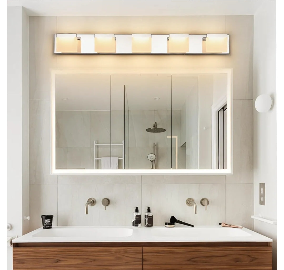 SineRise LED Modern Bathroom Vanity Light Fixtures (5-Light, 40-Inch, 5CCT), Chrome Modern Acrylic Bathroom Wall Lighting Fixtures Over Mirror (3000K/3500K/4000K/5000K/6000K)