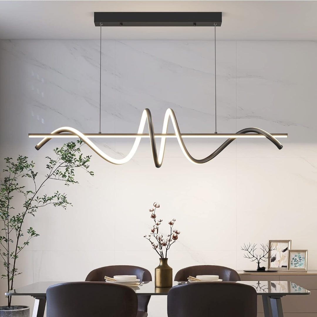Modern Led Chandeliers for Dining Room, Dimmable 3000k~6500k Remote Control Black Spiral Shape Pendant Lights 50w Height Adjustable Hanging Lights for Dining Rooms Kitchen Island Restaurant