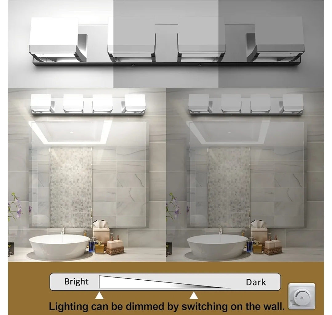 Tipace Dimmable Modern 4 Lights LED Vanity Light for Bathroom Up and Down Chrome Bathroom Wall Light Fixtures Over Mirror(White Light 6000K)