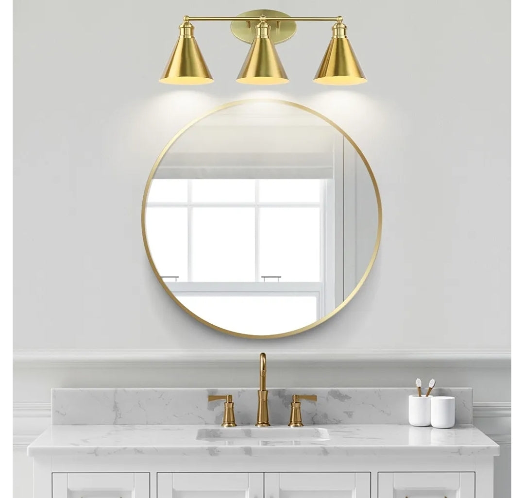 Kalium Bathroom Light Fixtures, 3 Light Mid Century Modern Bathroom Lighting Fixtures Over Mirror, 24 Inch ‎Gold Bathroom Vanity Light, Anti-Rust Vanity Lights for Bathroom Shower Toilet E26 Bulbs