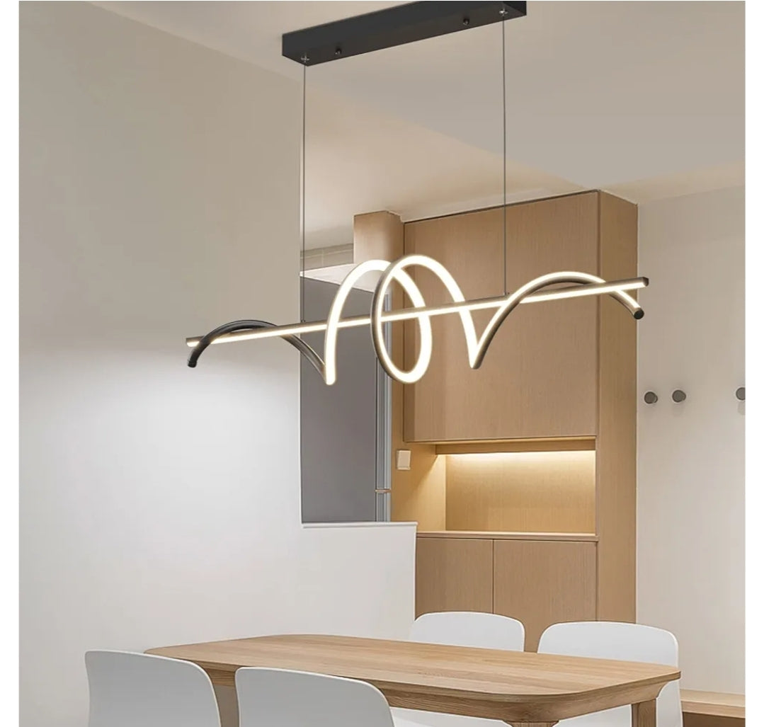 Modern Led Chandeliers for Dining Room, Dimmable 3000k~6500k Remote Control Black Spiral Shape Pendant Lights 50w Height Adjustable Hanging Lights for Dining Rooms Kitchen Island Restaurant