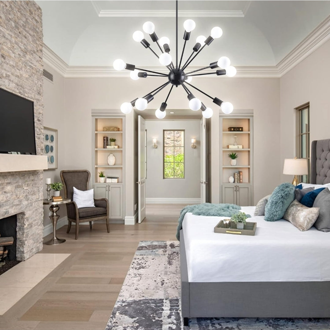 Black Chandelier for Dining Room 18 Lights Adjustable Modern Sputnik Chandeliers Hanging Vintage Industrial Ceiling Lighting Fixtures for Kitchen Island Hallway Bedroomm