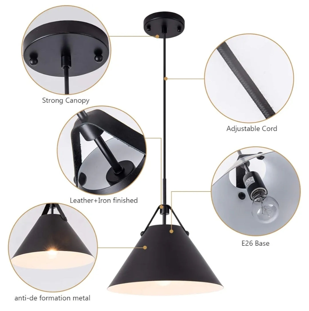 YIFI Black Pendant Light Industrial Metal Hanging Lamp Farmhouse Pendant Lighting for Kitchen Island, Foyer, Hallway, Cafe bar, UL Listed