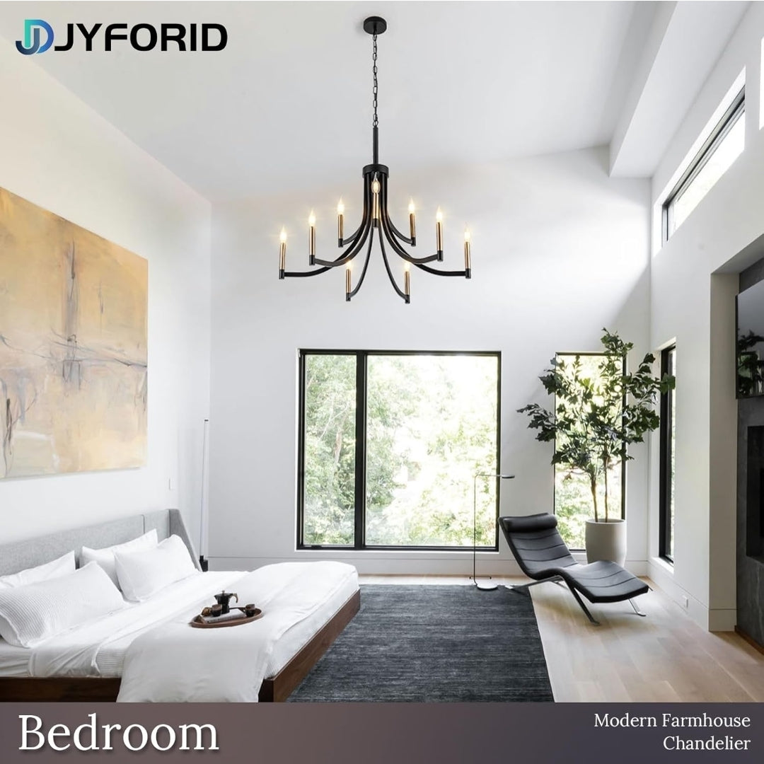 9-Light Modern Chandelier Black and Gold Chandeliers Farmhouse Pendant Light Fixture Candle Chandelier for Dining Room Living Room Entryway Foyer Kitchen