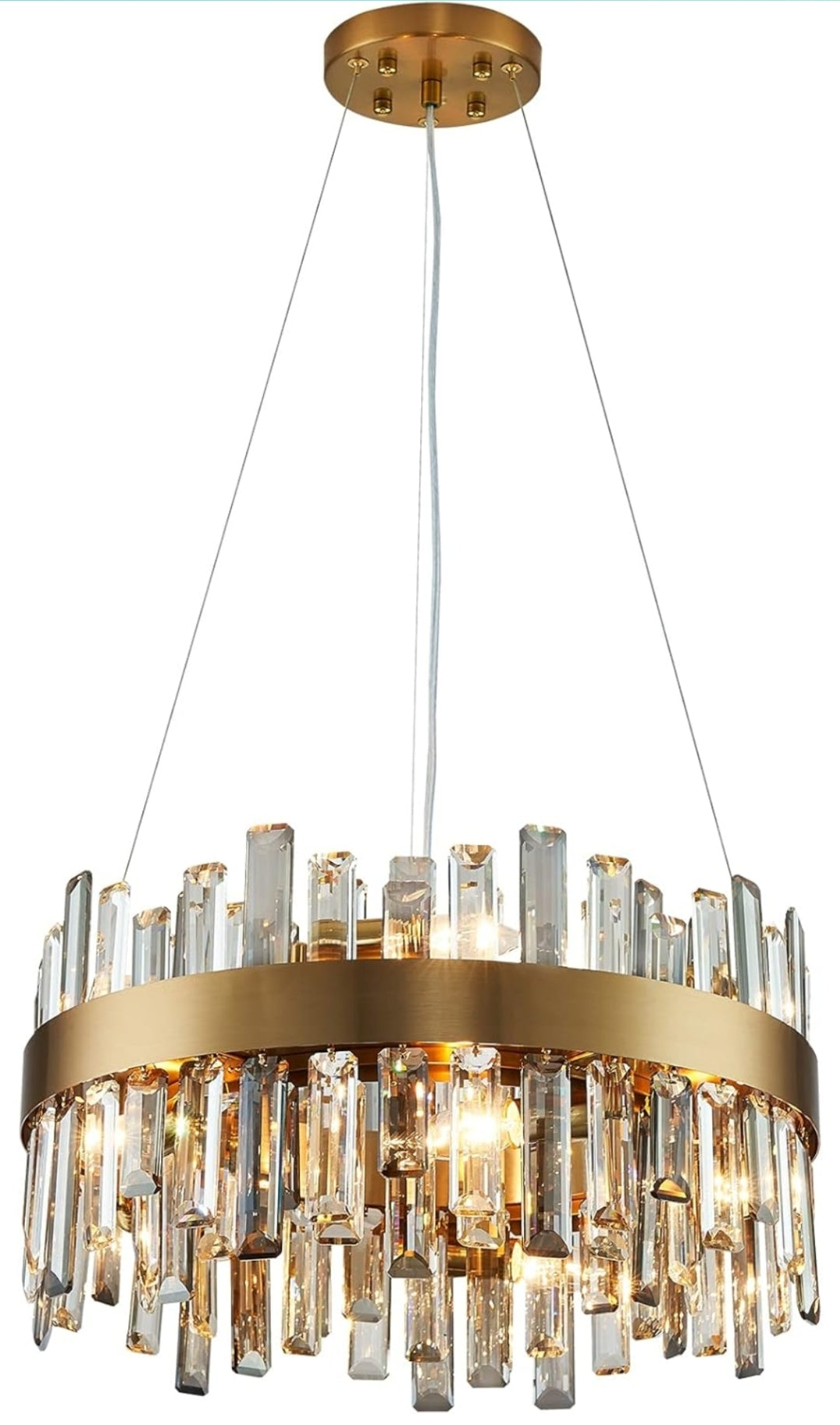 Siljoy 19.7'' Modern Crystal Chandelier, 12-Light Brass Gold Round Raindrop Chandelier Lighting, Luxury Adjustable Hanging Pendant Light Fixture for Living Dining Room Kitchen Island Bedroom Foyer