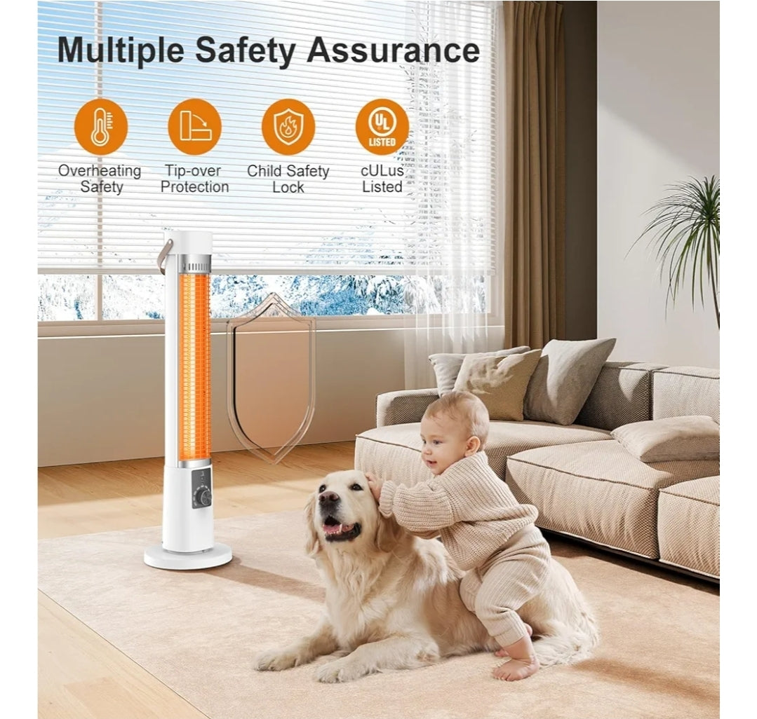 Outdoor Heater for Patio, 1500W Infrared Electric Heaters Indoor w/Remote, 60° Oscillation, 9H Timer, 9 Heat Level, Tip-Over/Overheating Protection, Safety Lock, for Garage, Porch, Gazebo,White