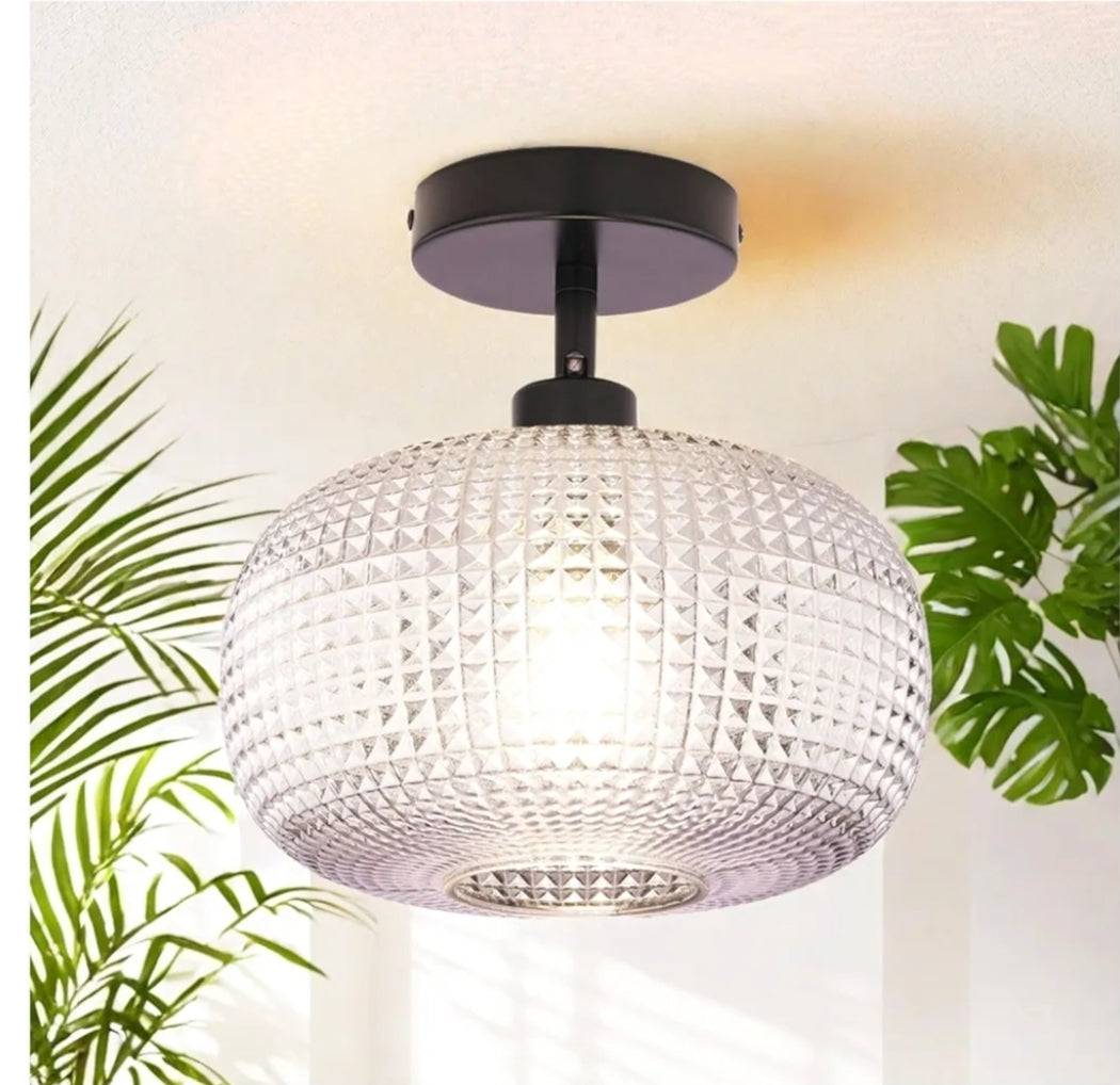 Semi Flush Mount Ceiling Light Fixture,Black Light Fixtures Ceiling Mount,Hallway Light Fixtures,Close to Ceiling Light,Globe Glass Ceiling Light Fixture,Vintage Ceiling Lamp for Bathroom