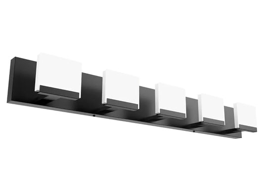 Ralbay LED Modern Bathroom Vanity Light - 5 Light Acrylic Matte Black Vanity Lighting Fixture
