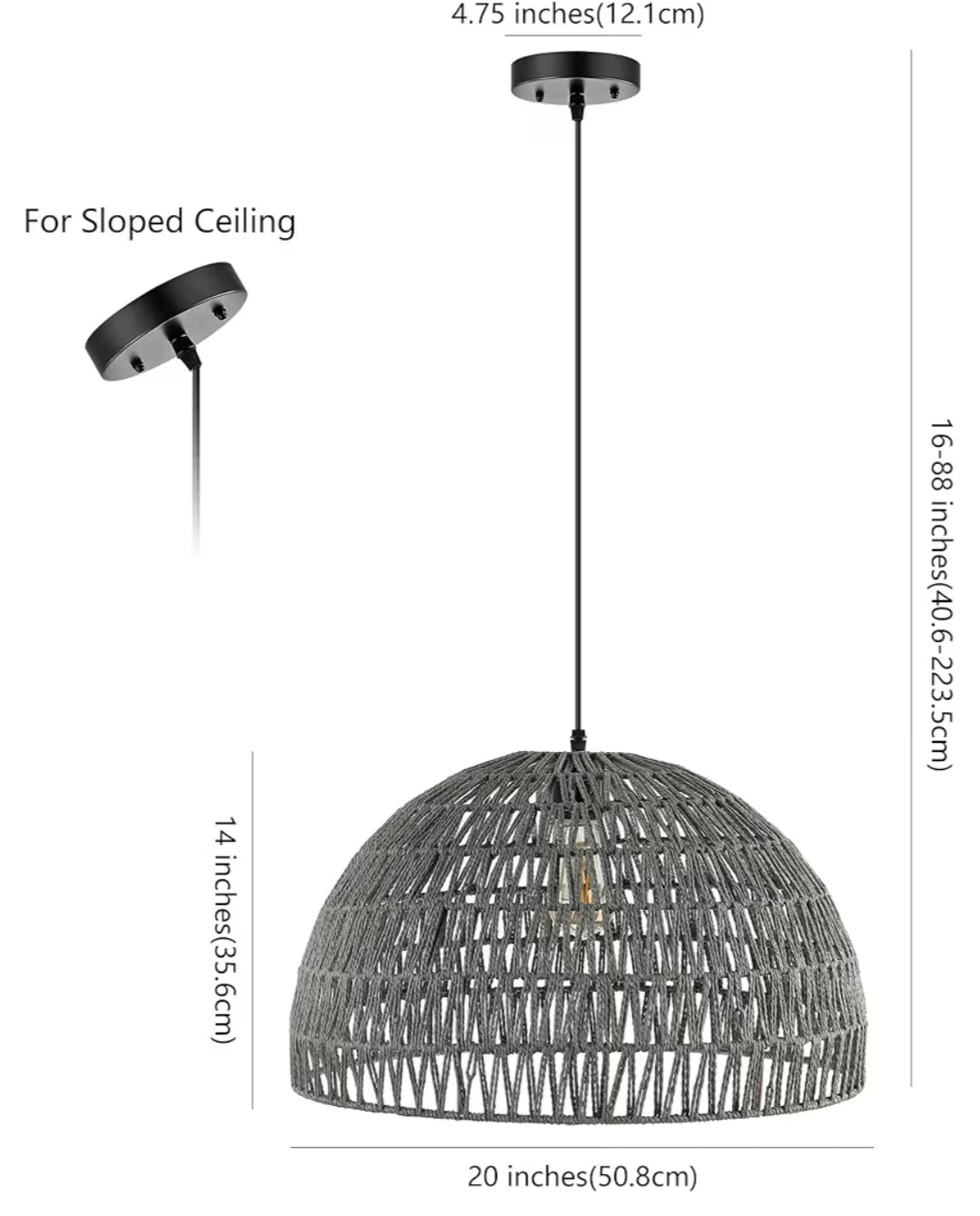 JONATHAN Y JYL6504D Campana 20" 1-Light Bohemian Modern Woven Rattan/Iron LED Pendant Farmhouse Coastal Adjustable Dining Room Living Room Kitchen Island Foyer Bedroom Hallway, Grey/Black