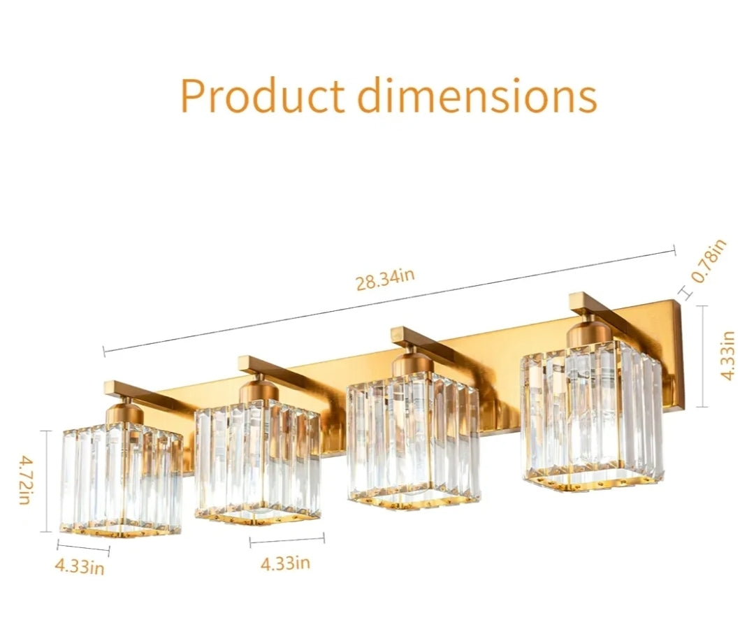 Modern 4-Light Gold Brushed Brass Finish Crystal Bathroom Vanity Light Fixtures