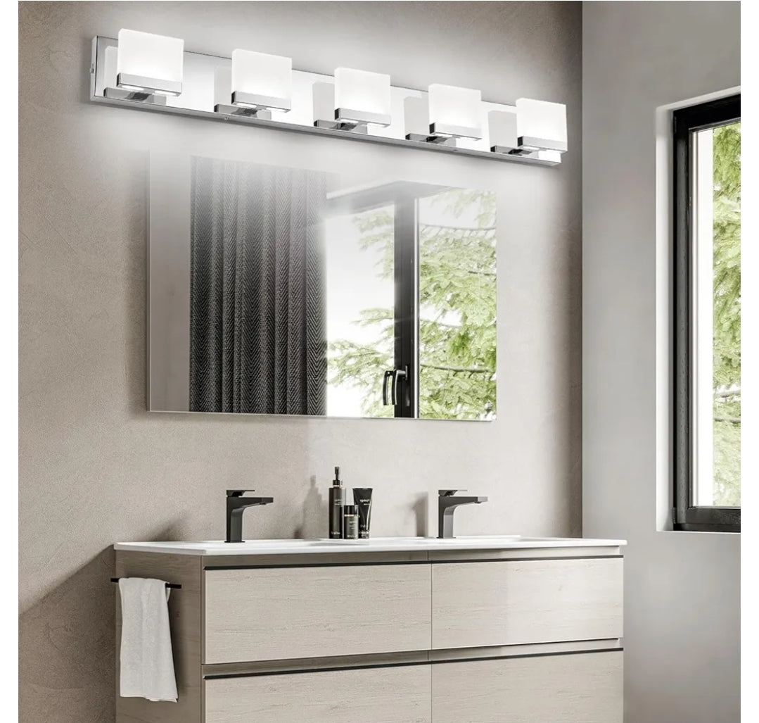 SineRise LED Modern Bathroom Vanity Light Fixtures (5-Light, 40-Inch, 5CCT), Chrome Modern Acrylic Bathroom Wall Lighting Fixtures Over Mirror (3000K/3500K/4000K/5000K/6000K)