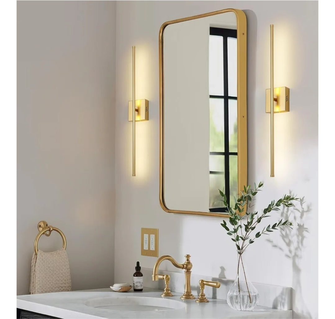 Modern Wall Sconces Set of Two, Dimmable Hardwired Wall Sconces, 350° Rotate, LED Matte Gold Wall Light Fixtures, 3000K Warm Light for Bathroom, Living Room,27.8 Inch