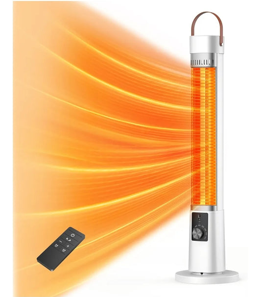 Outdoor Heater for Patio, 1500W Infrared Electric Heaters Indoor w/Remote, 60° Oscillation, 9H Timer, 9 Heat Level, Tip-Over/Overheating Protection, Safety Lock, for Garage, Porch, Gazebo,White