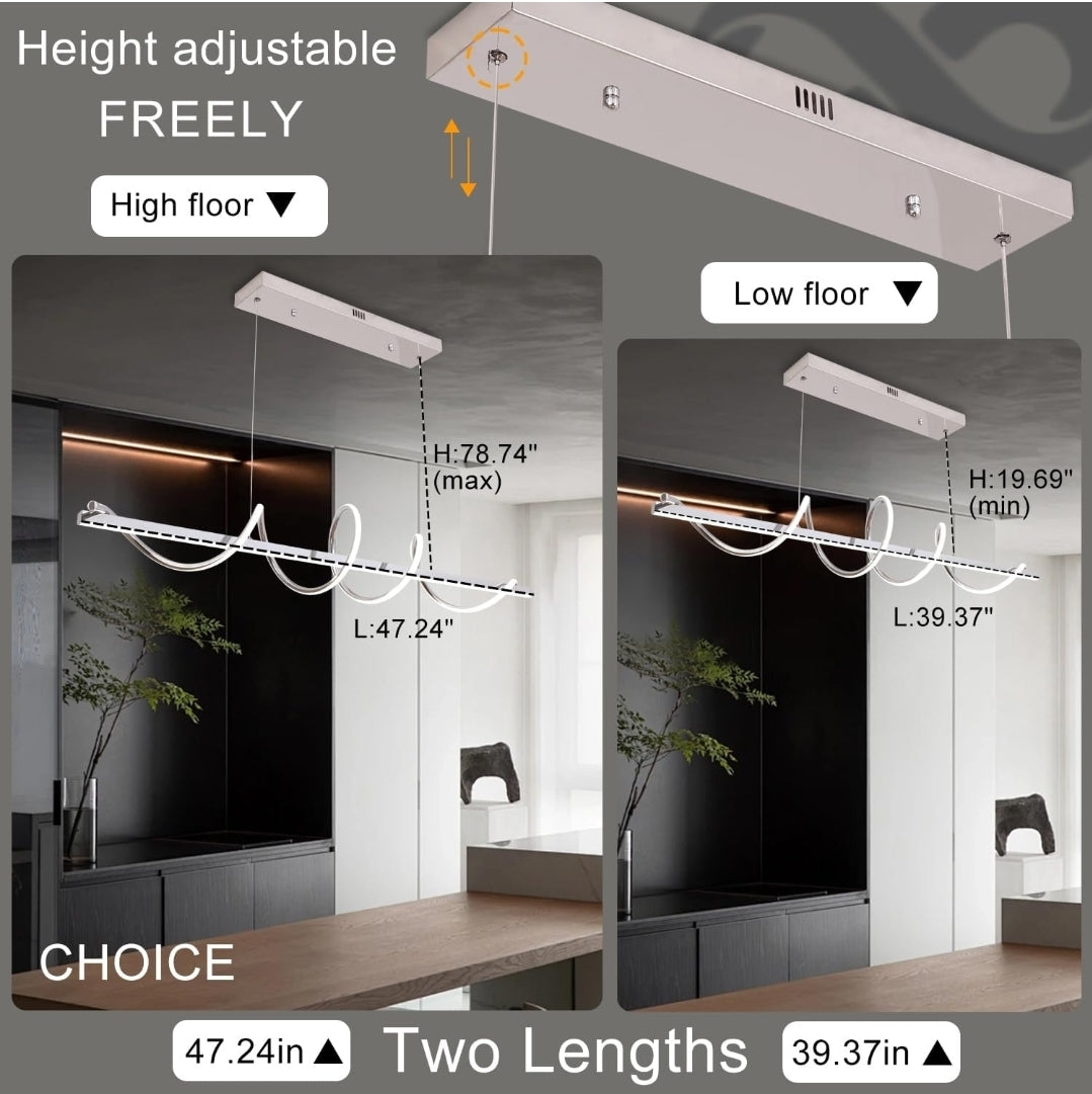 47.24" Modern Chandelier Led Pendant Light for Kitchen Island Lighting Dimmable Modern Led Chandelier for Dining Room Over Table,Creative Snake-Shaped Twist Design Kitchen Ceiling Hanging