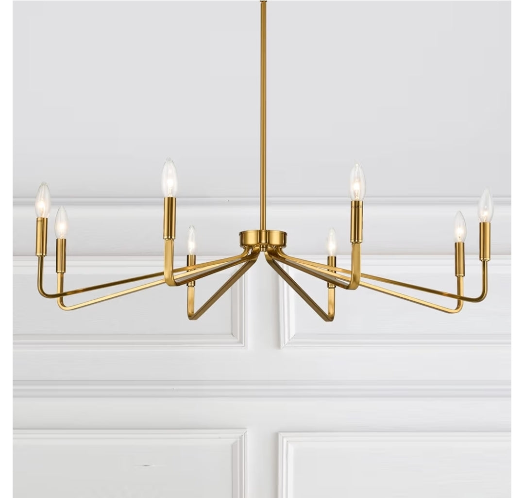 38" Gold Chandeliers for Dining Room, 8-Light Modern Farmhouse Chandelier Light Fixture, Brushed Brass Industrial Candle Lighting Hanging Ceiling for Living Room Bar Kitchen Island Lights