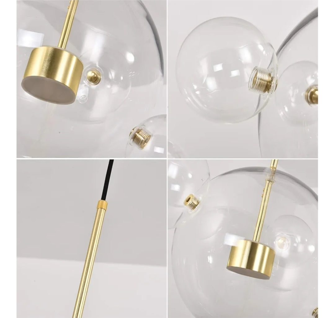 EDISLIVE 21.65“ Modern LED Globe Glass Pendant Chandeliers，Dimmable LED 4 Bubble Clear Glass Globe 3000K-6000K Adjustable Hanging Pendant Light for Kitchen Island Dining Room