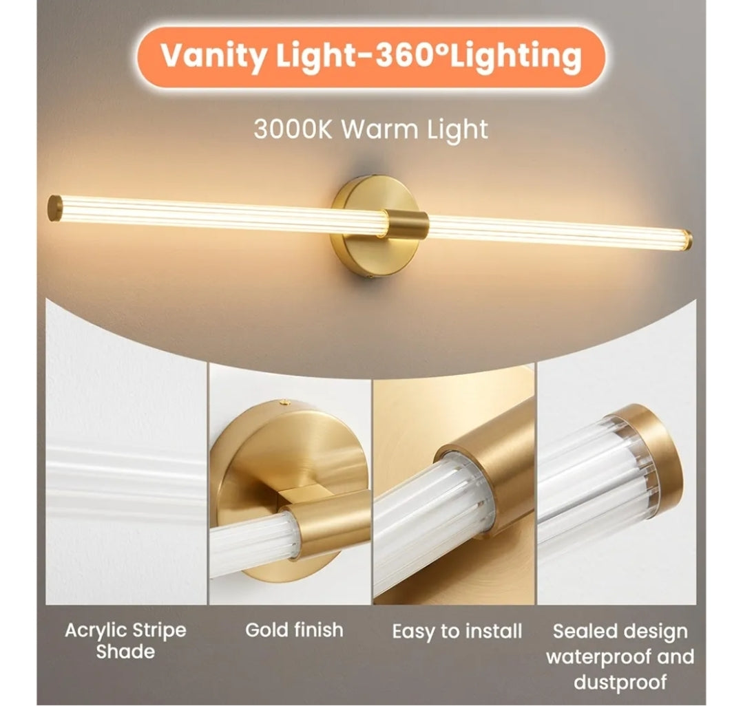 Dimmable LED Bathroom Vanity Lights 360° Full Lighting Bathroom Light Fixtures Over Mirror Vanity Light Bar Modern Wall Sconce Warm Light for Bedroom Living Room - Gold, 39 inch