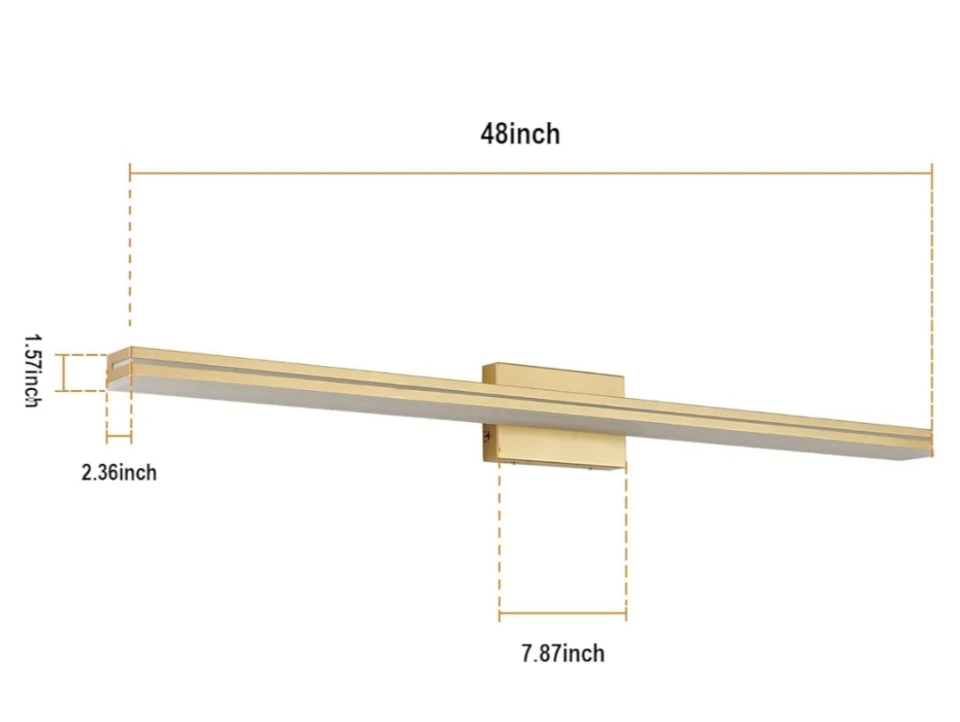 SineRise LED Modern Bathroom Vanity Light Fixtures (48-Inch, 3000K/4000K/6000K, Dimmable), Gold Modern Acrylic Bathroom Wall Lighting Fixtures Over Mirror