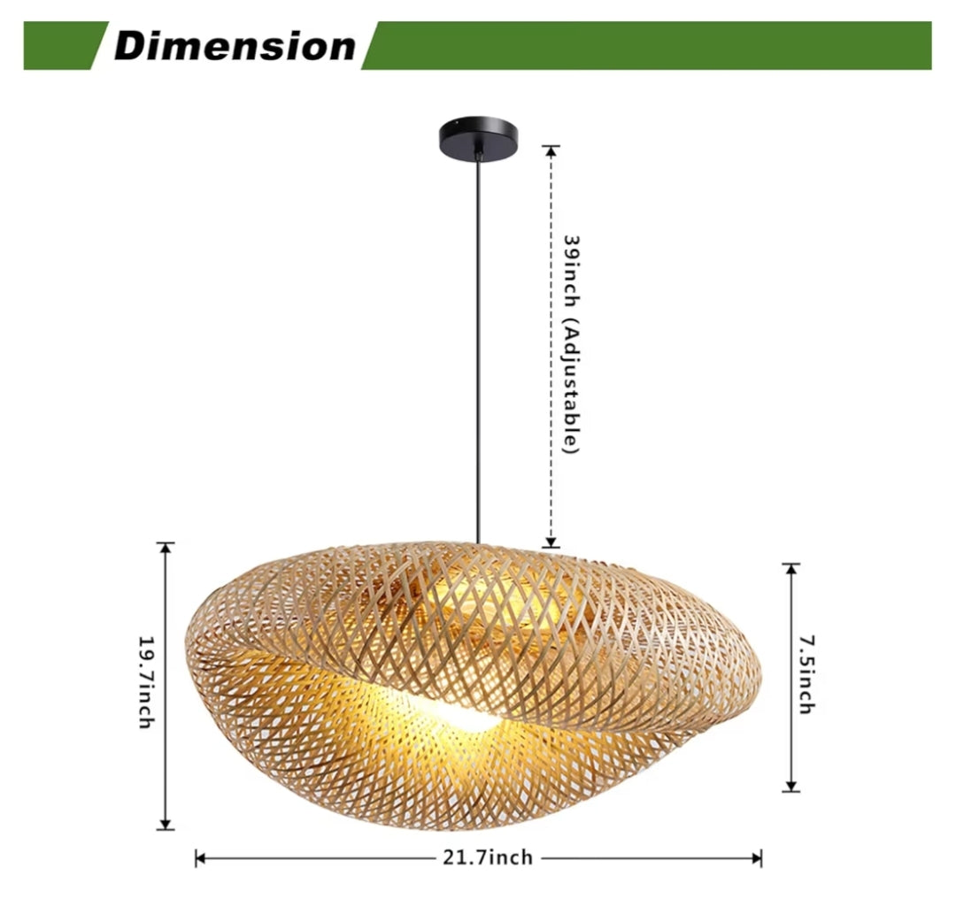Farmhouse Bamboo Pendant Light Fixtures, Bird's Nest Shape Rattan Chandelier for Kitchen Island, Adjustable Ceiling Mount Hanging Lamp for Living Room, Dining Room, Bedroom, Entryway Decor
