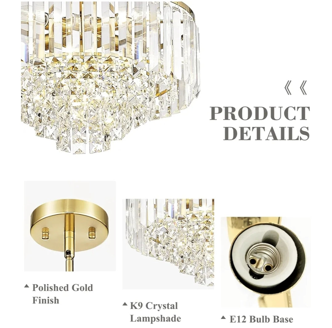15'' Gold Chandelier, 5-Tier Crystal Chandelier, Modern Pendant Light for Dining Room Kitchen Island Bedroom Entryway, CC4215-5W-PG