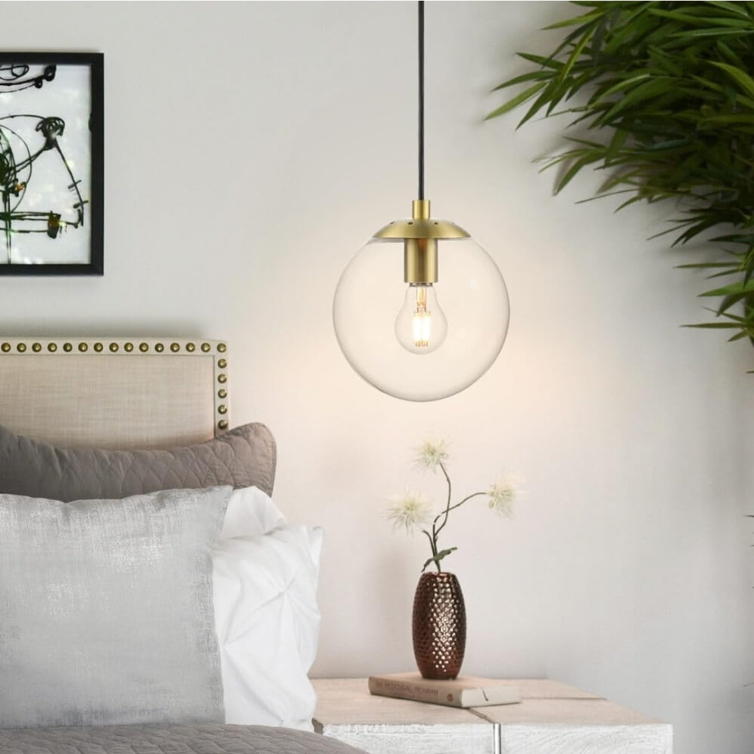 XiNBEi Lighting Globe Pendant Light, Modern Brass Kitchen Island Pendant Lighting with Clear Glass