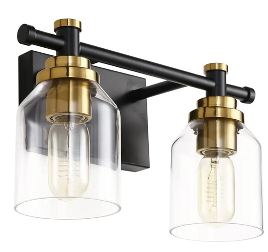 SOLFART Vintage 2 Lights Wall Lighting Bathroom Vanity Light Vintage Black Brass Sconce Light Fixtures Black Metal with Clear Glass