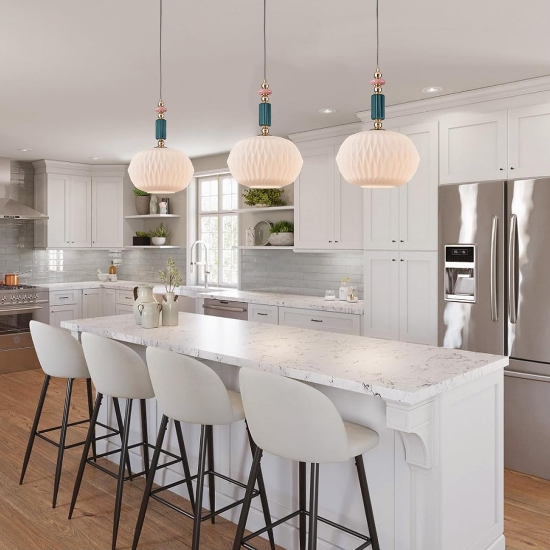 Pendant Light Fixture Kitchen Pendant Lighting 11.8 inch Modern Hanging Lamp Milk White Glass Hanging Lights for Island Dining Room Living Room Bedroom