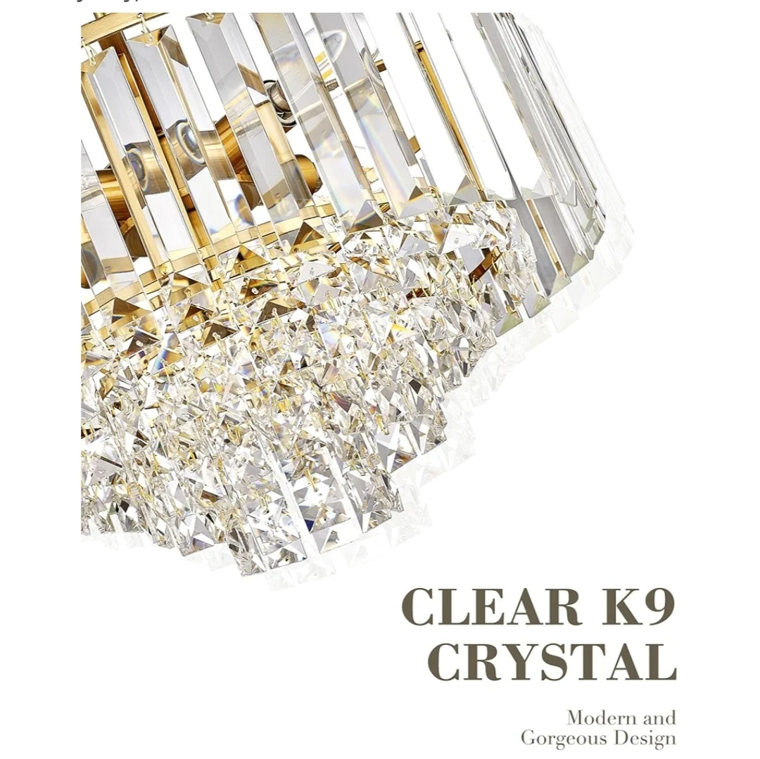 15'' Gold Chandelier, 5-Tier Crystal Chandelier, Modern Pendant Light for Dining Room Kitchen Island Bedroom Entryway, CC4215-5W-PG