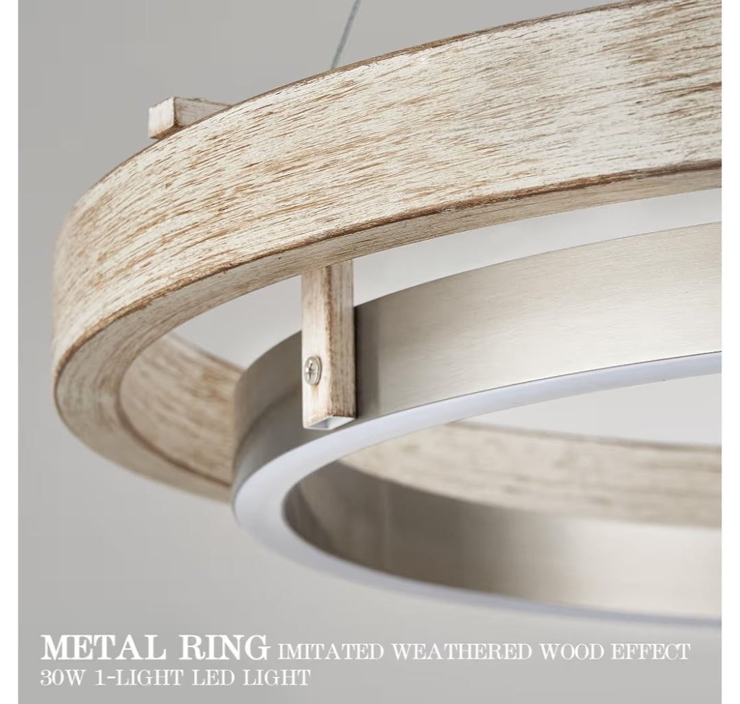LED Ring Chandelier Weathered Wood Nickel Chandelier Dimmable Round Foyer Chandeliers Light Farmhouse Circular Chandeliers for Dining Room Entry Bedroom Office Living Room, 24in