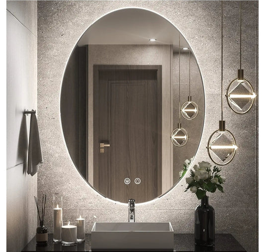 TETOTE 24x32 Inch Backlit Oval Mirror for Bathroom,LED Vanity Mirror for Makeup,Dimmable,Anti-Fog Modern Mirror with Lights Wall Mounted