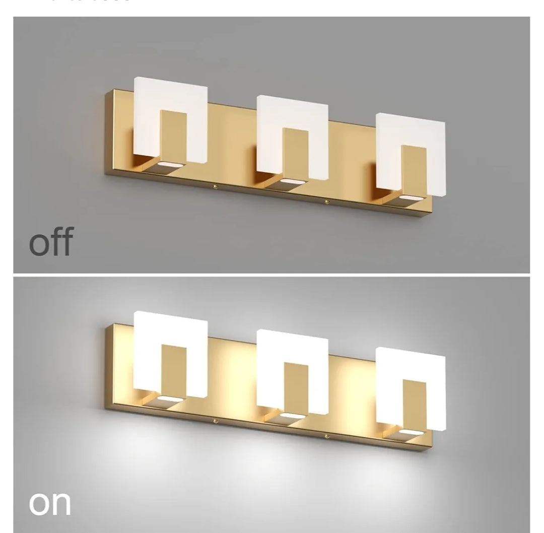 Aipsun Gold Bathroom Vanity Light Fixtures Modern LED 3 Lights Vanity Light for Bathroom Up and Down Wall Light Fixtures 6000K