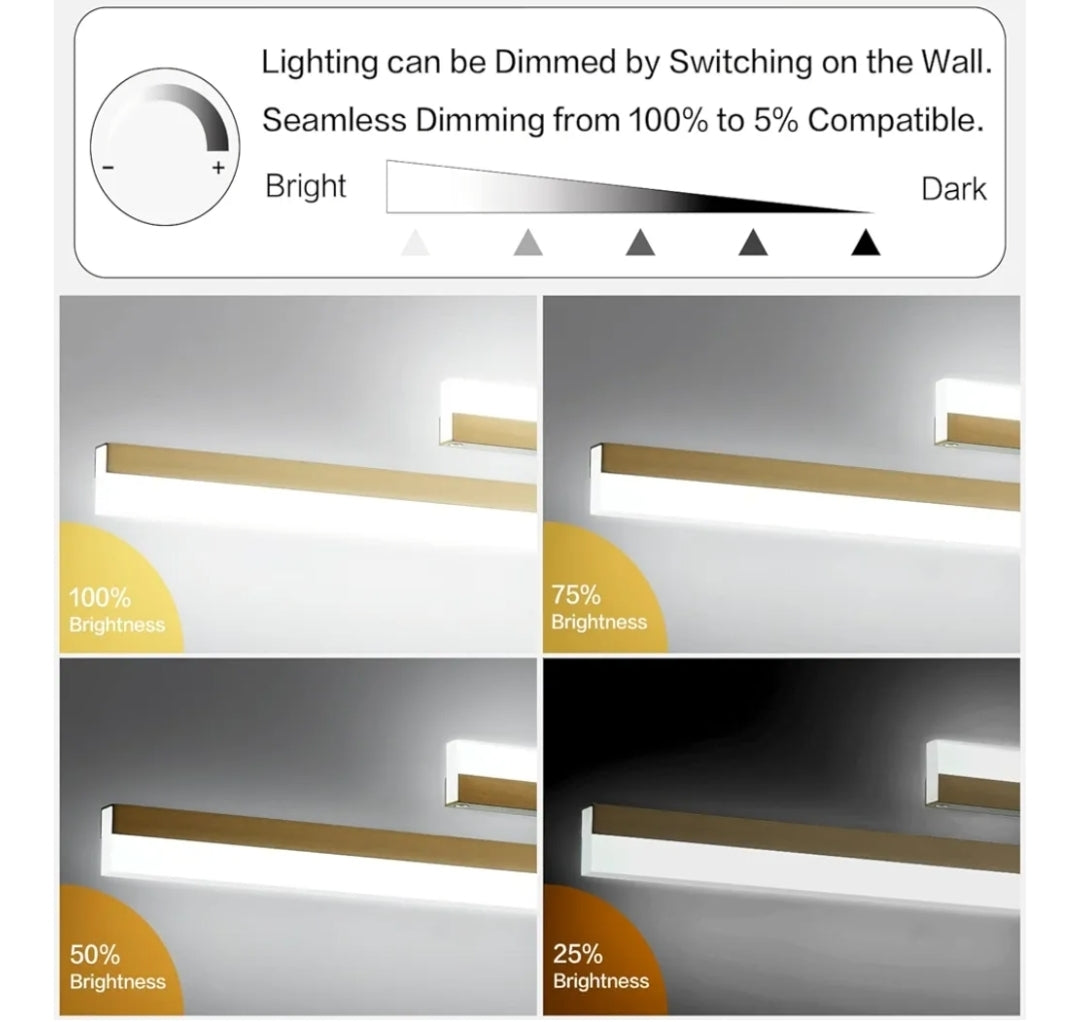 PRESDE Gold Bathroom Light Fixtures Over Mirror 24inch Modern Bathroom Vanity Light LED Vanity Lighting Bar Dimmable