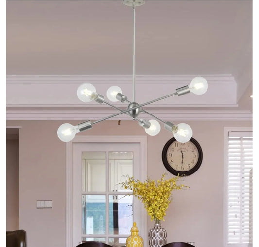 BONLICHT Sputnik Chandelier 6 Lights Modern Pendant Lighting Brushed Nickel Mid Century Flush Mount Ceiling Light Fixture by UL Listed