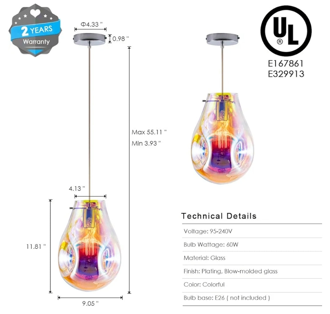 Modern Glass Island Pendant Light Lava Irregular Shape Chic 1 Light Chandelier Colorful Contemporary Hanging Ceiling Lighting for Kitchen Island Living Dining Room Bedroom