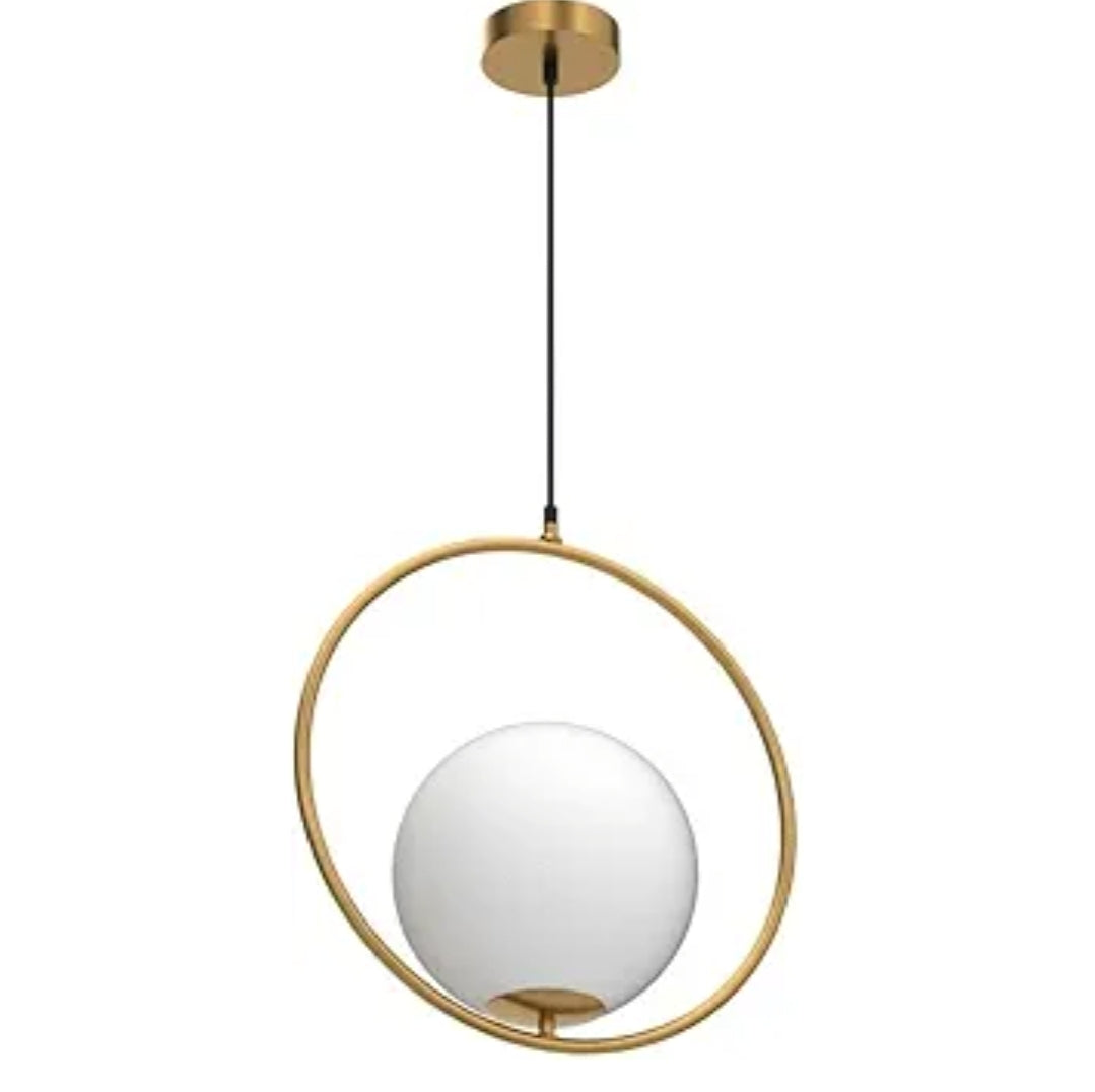 KCO Modern Gold Globe Pendant Light 1-Light Single White Glass Kitchen Island Pendant Lighting Fixture Mid Century Adjustable Chandelier for Living Room Dining Room (9.8”-Small)
